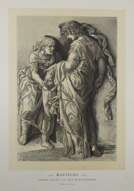 JUDITH TENANT LA TETE D'HOLOPHERNE [HOLDING THE HEAD OF HOLOFERNES] BY MANTEGNA ANTIQUE 1870 WOODCUT PLATE 16