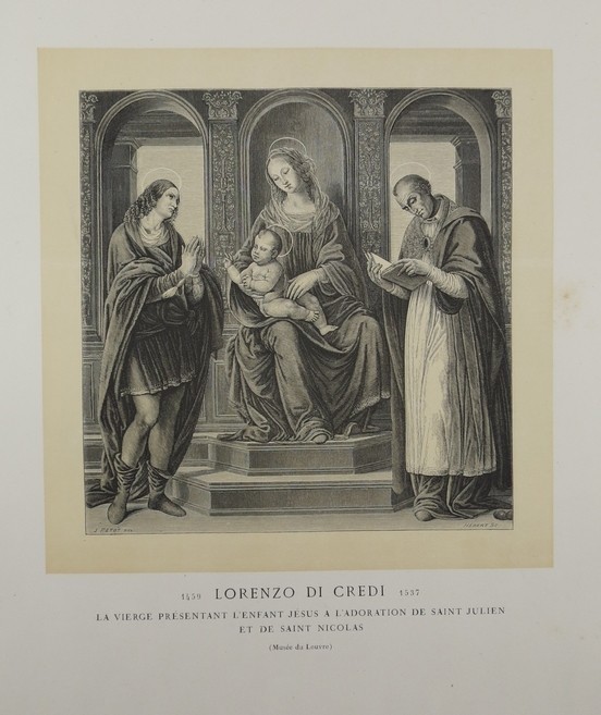 VIERGE PRESENTANT L'ENFANT JESUS [VIRGIN, MADONNA & CHILD] BY LORENZO DI CREDI ANTIQUE 1870 WOODCUT PLATE 16