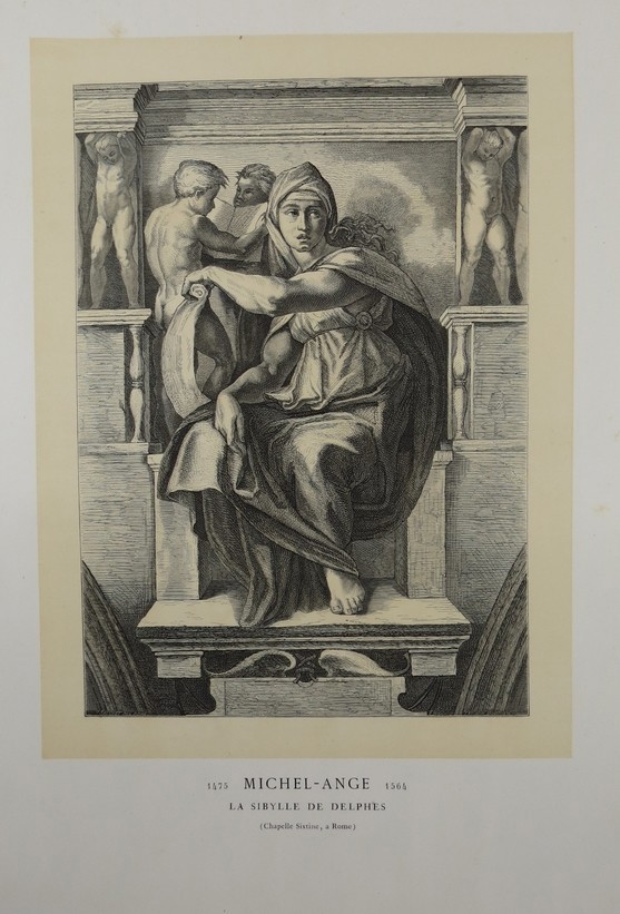 LA SIBYLLE DE DELPHES [DELPHIC SIBYL] BY MICHELANGELO ANTIQUE 1870 WOODCUT PLATE 16