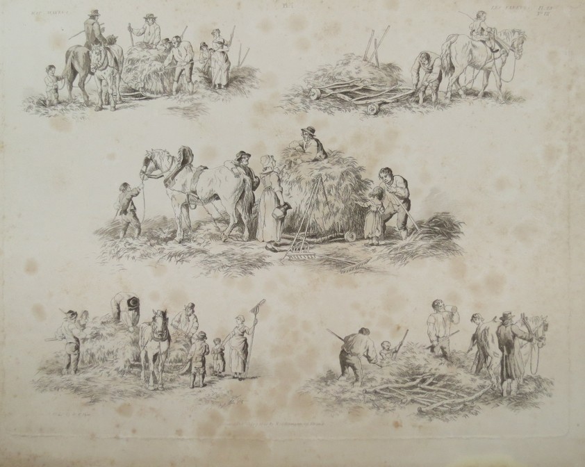 FARMING & HAY-MAKING BY WILLIAM HENRY PINE 1822 ENGRAVING
