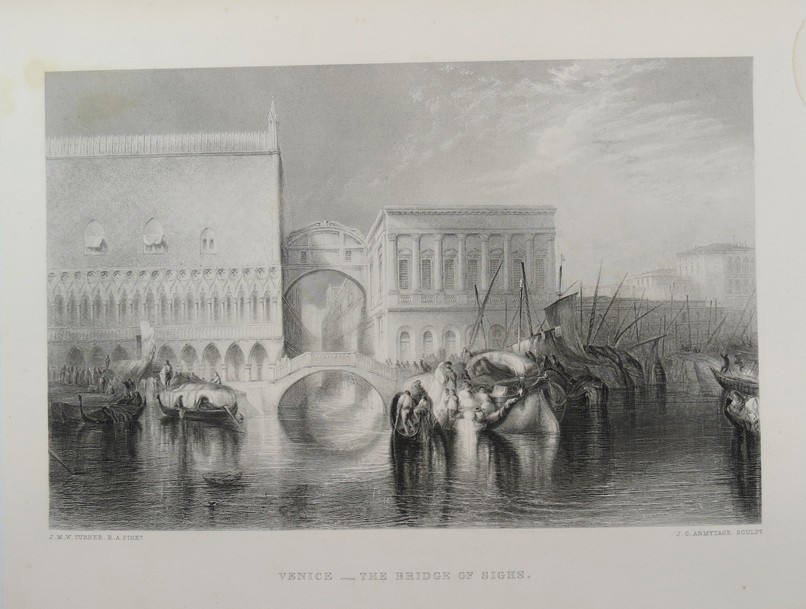 ANTIQUE 19TH C. VENICE BRIDGE OF SIGHS J.M.W. TURNER ENGRAVING