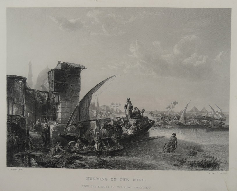 ANTIQUE 19TH C. MORNING ON THE NILE JACOB JACOBS ENGRAVING
