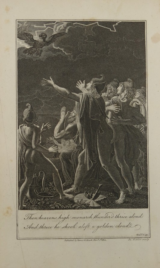 1802 VIRGIL AENEID COPPER PLATE ENGRAVING AENEAS & COMPANIONS WITNESS DIVINE OMEN BY JAMES FITTLER