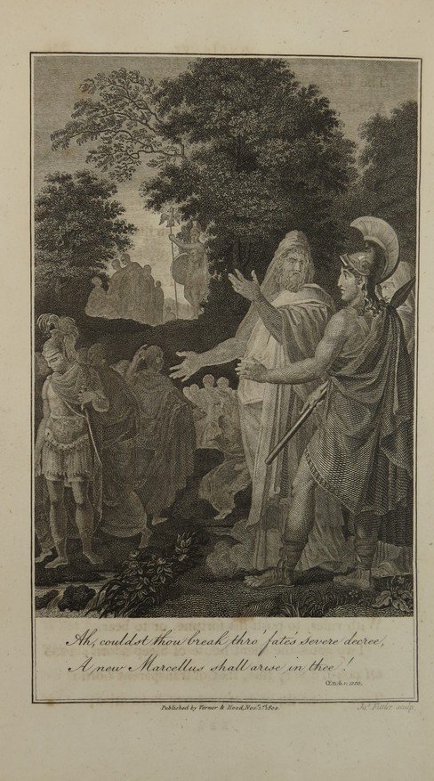 1802 VIRGIL AENEID COPPER PLATE ENGRAVING AENEAS MEETS HIS FATHER ANCHISES IN UNDERWORLD BY JAMES FITTLER