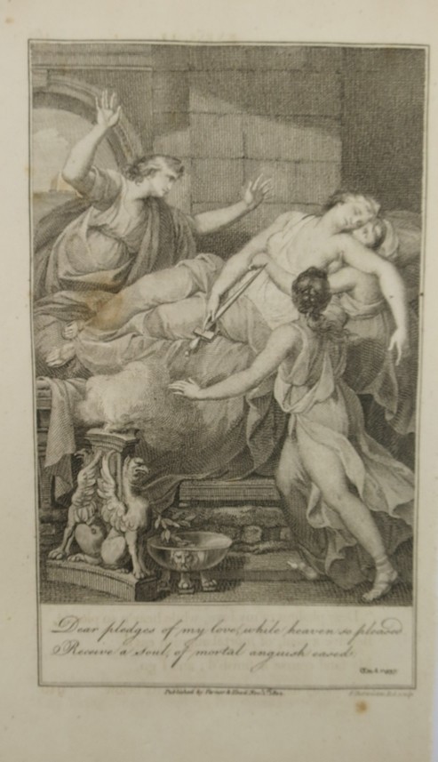 1802 VIRGIL AENEID COPPER PLATE ENGRAVING SUICIDE OF DIDO BY JAMES FITTLER