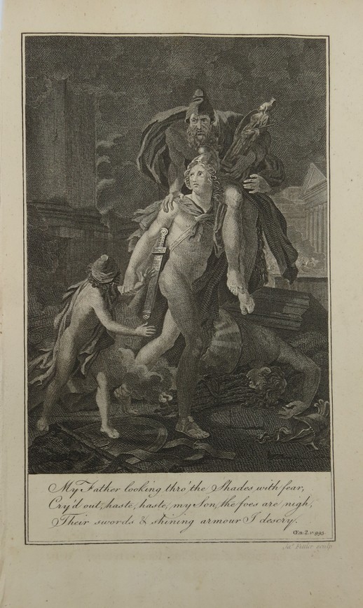 1802 VIRGIL AENEID COPPER PLATE ENGRAVING AENEAS FLEEING TROY, CARRYING HIS FATHER ANCHISES BY JAMES FITTLER