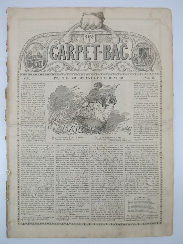 THE CARPET-BAG WEEKLY (NEWSPAPER/MAGAZINE) , VOLUME I. NO. 49. MARCH 7, 1852