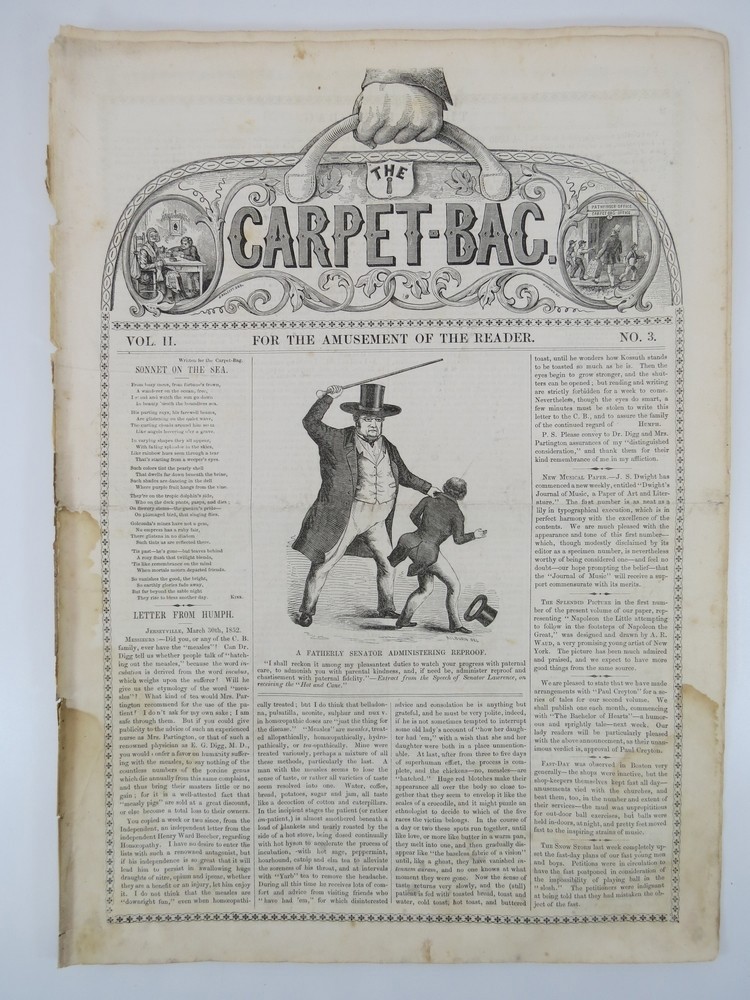 Image for THE CARPET-BAG WEEKLY (NEWSPAPER/MAGAZINE) , VOLUME II. NO. 3. APRIL 17, 1852 THE CARPET-BAG WEEKLY (NEWSPAPER/MAGAZINE) , VOLUME II. NO. 3. APRIL 17, 1852