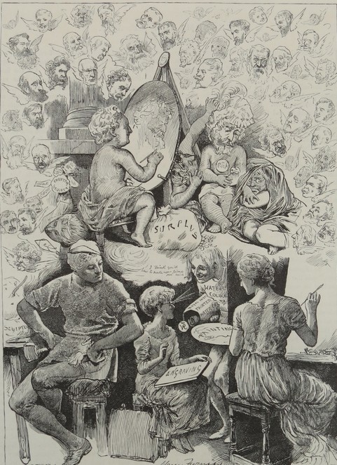 ANTIQUE 1885 LITHOGRAPH THE INFANT ACADEMY BY HARRY FURNISS