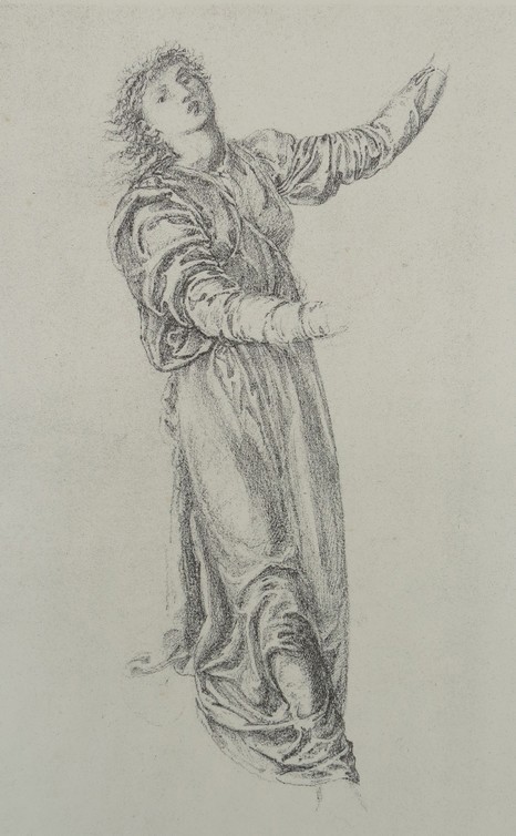 ANTIQUE 1885 LITHOGRAPH STUDY OF DRAPERY & GESTURE BY EDWARD BURNE JONES