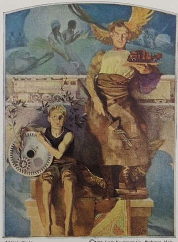 RARE 1925 ALPHONSE MUCHA COLOR PRINT AD CLARK EQUIPMENT MACHINERY WORKER