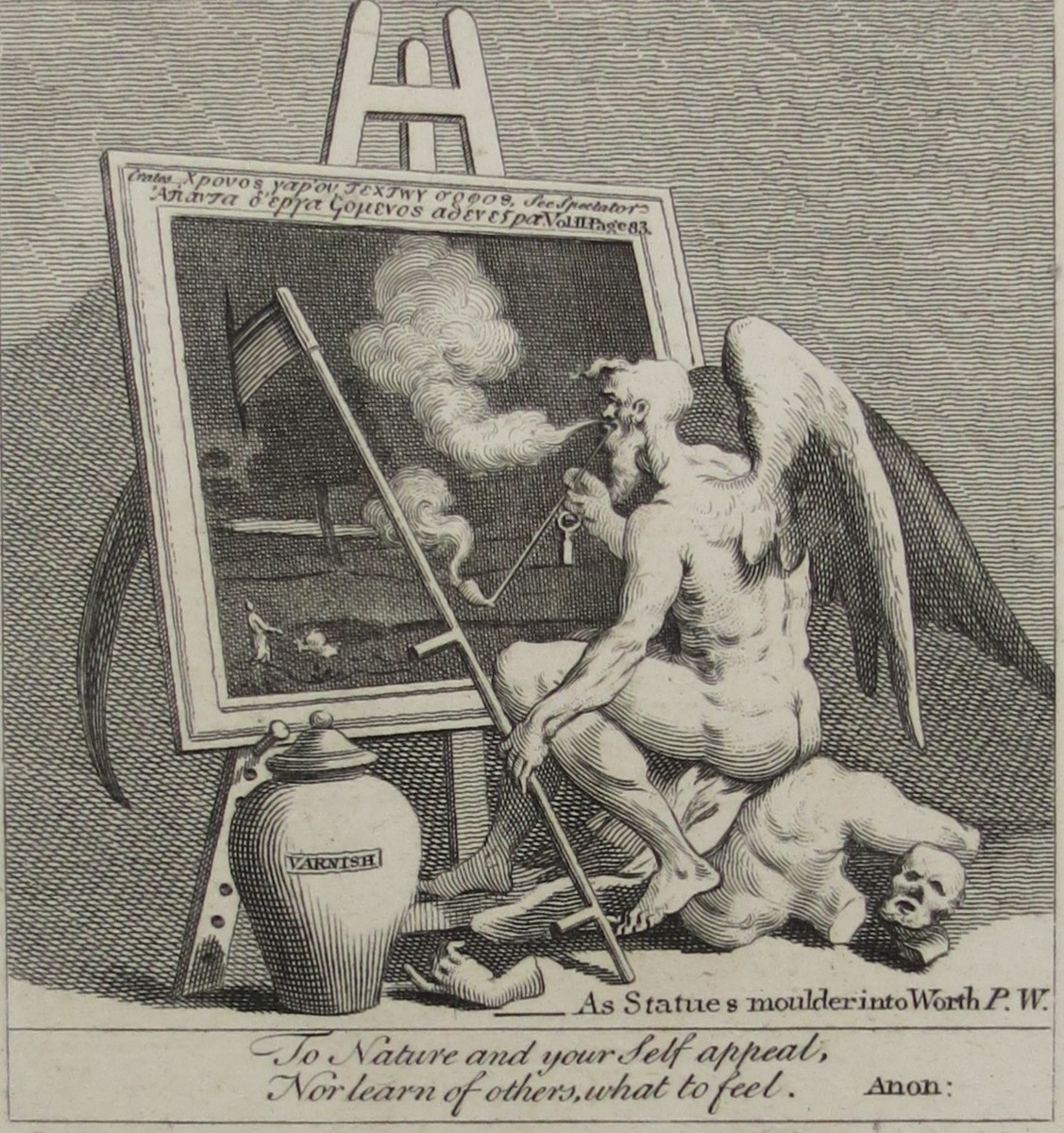 WILLIAM HOGARTH ANTIQUE 1791 COPPER PLATE ENGRAVING TIME SMOKING A PICTURE