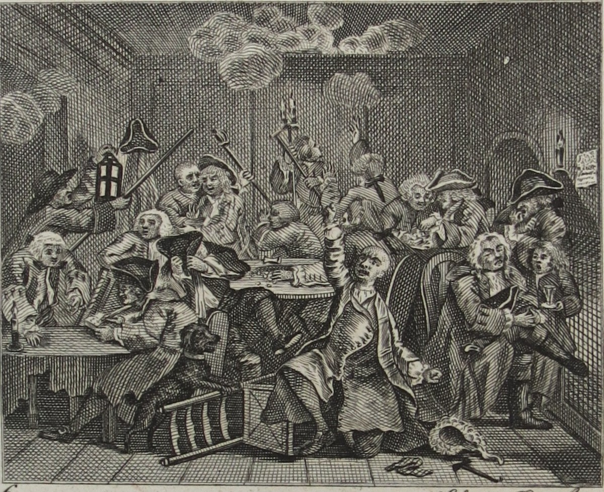 WILLIAM HOGARTH ANTIQUE 1791 COPPER PLATE ENGRAVING RAKE'S PROGRESS PLATE 6 THE GAMING HOUSE