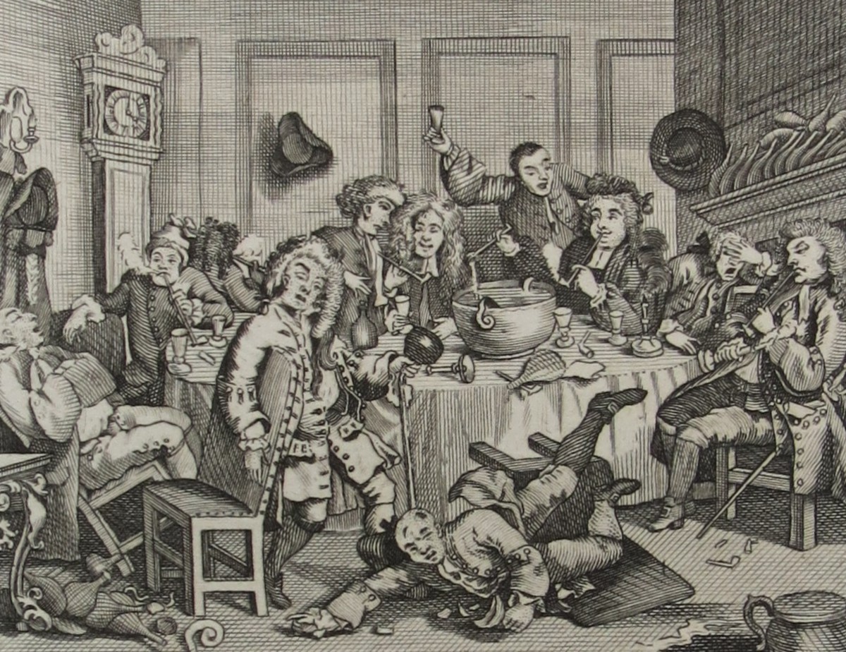 WILLIAM HOGARTH ANTIQUE 1791 COPPER PLATE ENGRAVING A MIDNIGHT MODERN CONVERSATION