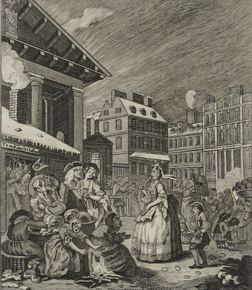 WILLIAM HOGARTH ANTIQUE 1791 COPPER PLATE ENGRAVING MORNING