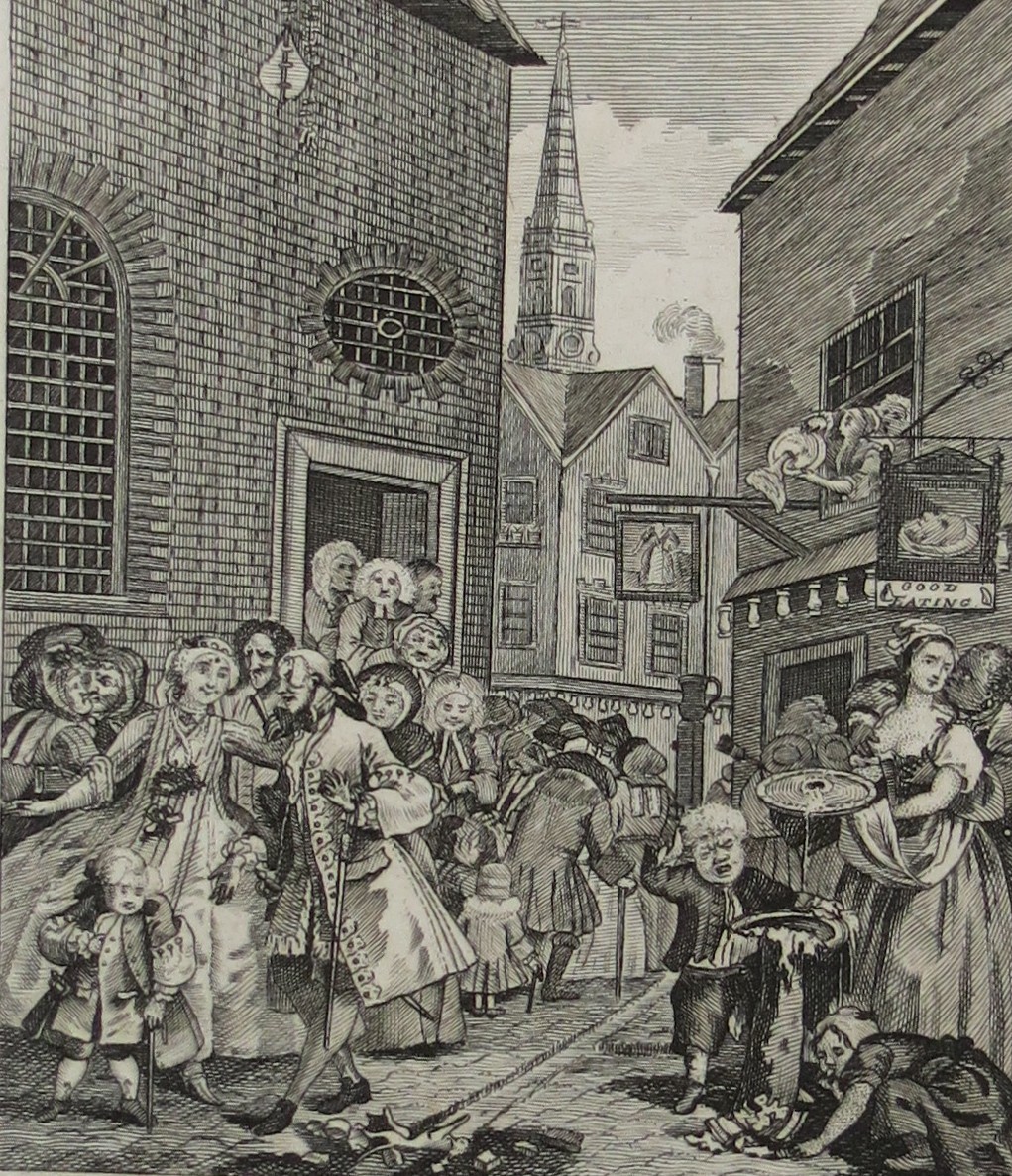 WILLIAM HOGARTH ANTIQUE 1791 COPPER PLATE ENGRAVING NOON