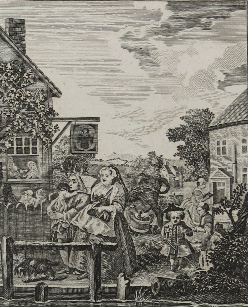 WILLIAM HOGARTH ANTIQUE 1791 COPPER PLATE ENGRAVING EVENING