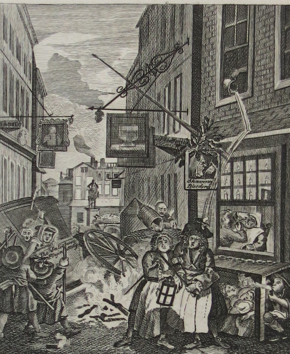 WILLIAM HOGARTH ANTIQUE 1791 COPPER PLATE ENGRAVING NIGHT