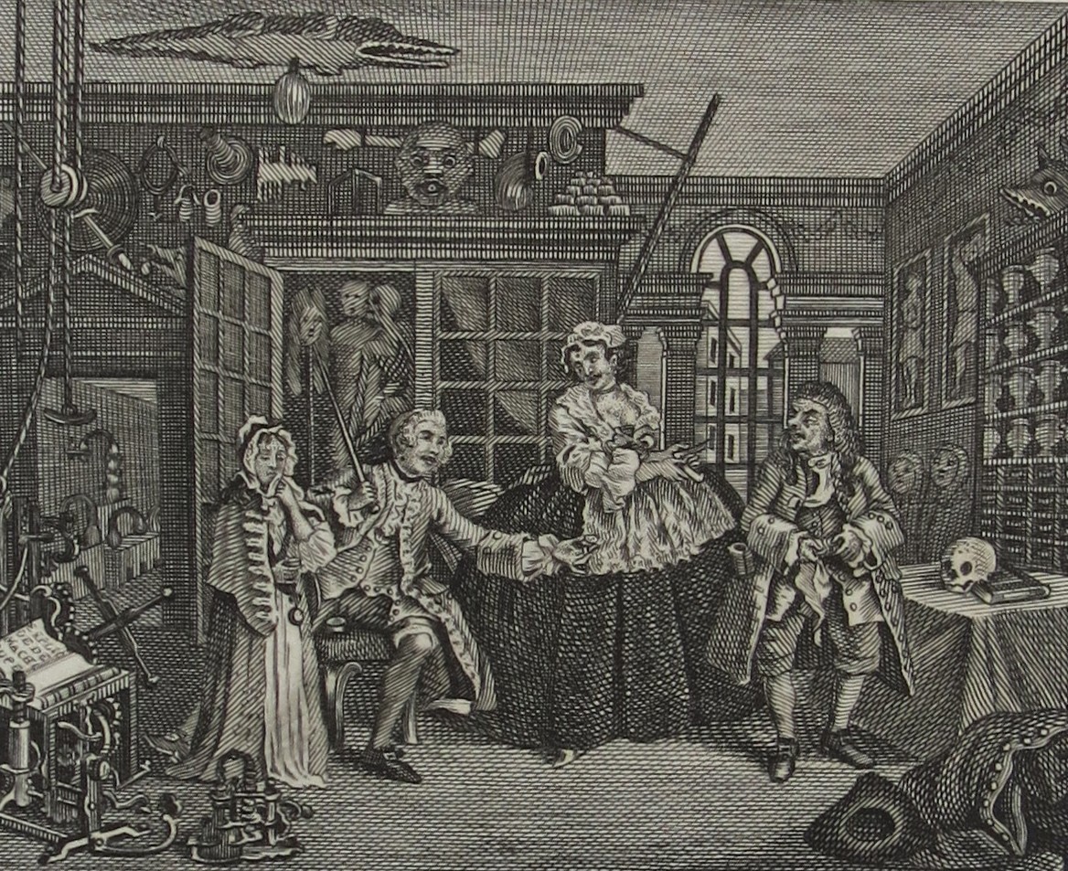WILLIAM HOGARTH ANTIQUE 1791 COPPER PLATE ENGRAVING MARRIAGE A-LA-MODE PLATE 3 THE INSPECTION, THE SCENE WITH THE QUACK