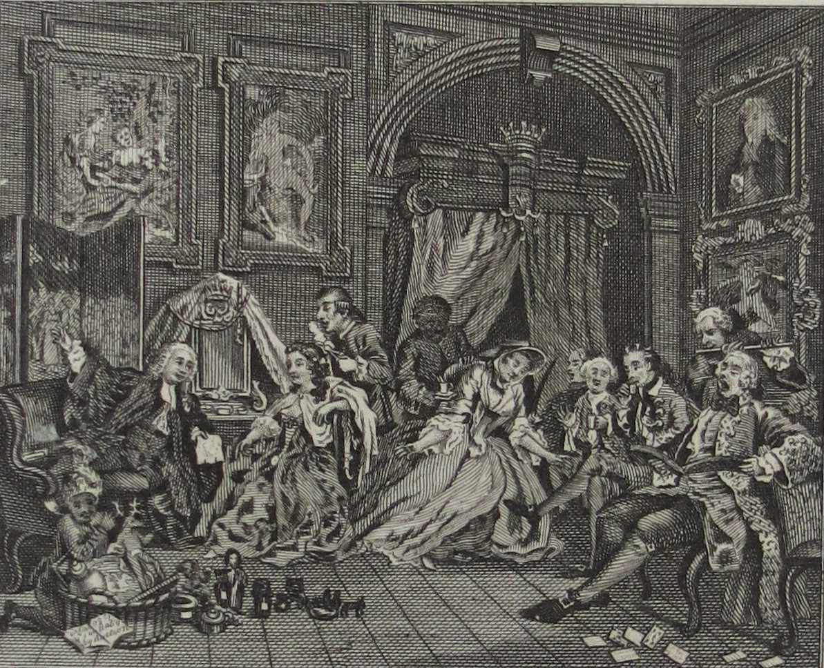 WILLIAM HOGARTH ANTIQUE 1791 COPPER PLATE ENGRAVING MARRIAGE A-LA-MODE PLATE 4 THE TOILETTE