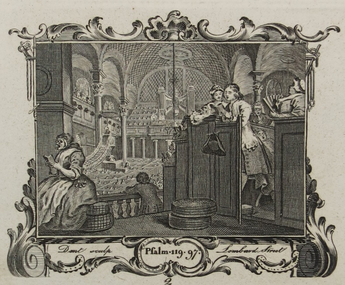 WILLIAM HOGARTH ANTIQUE 1791 COPPER PLATE ENGRAVING INDUSTRY & IDLENESS PLATE 2 THE INDUSTRIOUS 'PRENTICE PERFORMING THE DUTY OF A CHRISTIAN