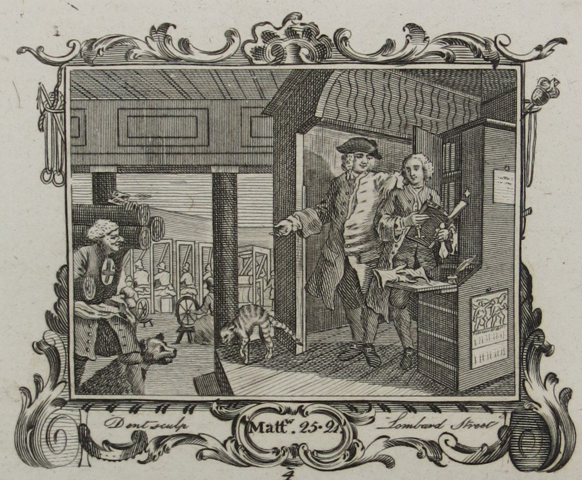 WILLIAM HOGARTH ANTIQUE 1791 COPPER PLATE ENGRAVING INDUSTRY & IDLENESS PLATE 4 THE INDUSTRIOUS 'PRENTICE A FAVORITE, AND ENTRUSTED BY HIS MASTER