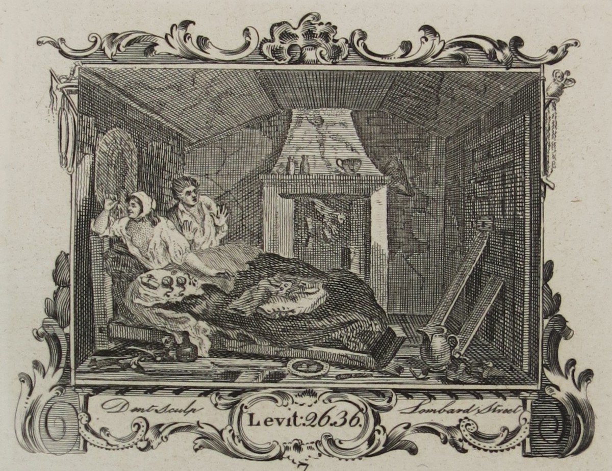 WILLIAM HOGARTH ANTIQUE 1791 COPPER PLATE ENGRAVING INDUSTRY & IDLENESS PLATE 7 The Idle 'Prentice Returned from Sea and in a Garret with a Common Prostitute