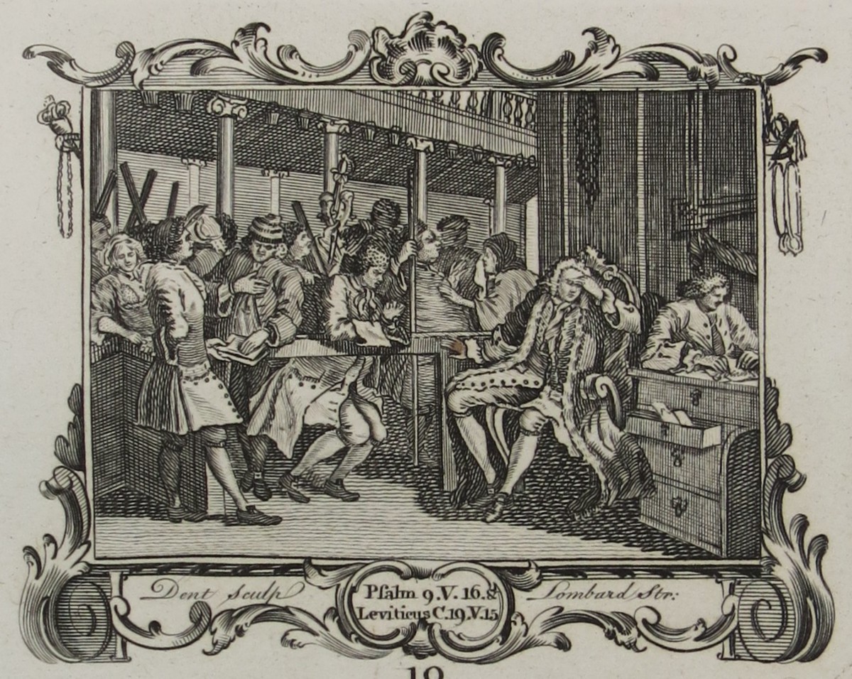 WILLIAM HOGARTH ANTIQUE 1791 COPPER PLATE ENGRAVING INDUSTRY & IDLENESS PLATE 10 The Industrious 'Prentice Alderman of London, the Idle One Brought Before Him & Impeached by his Accomplice