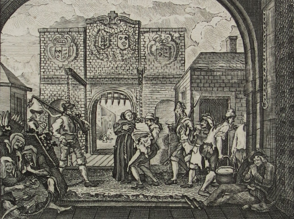 WILLIAM HOGARTH ANTIQUE 1791 COPPER PLATE ENGRAVING The Gate of Calais, or O the Roast Beef of Old England