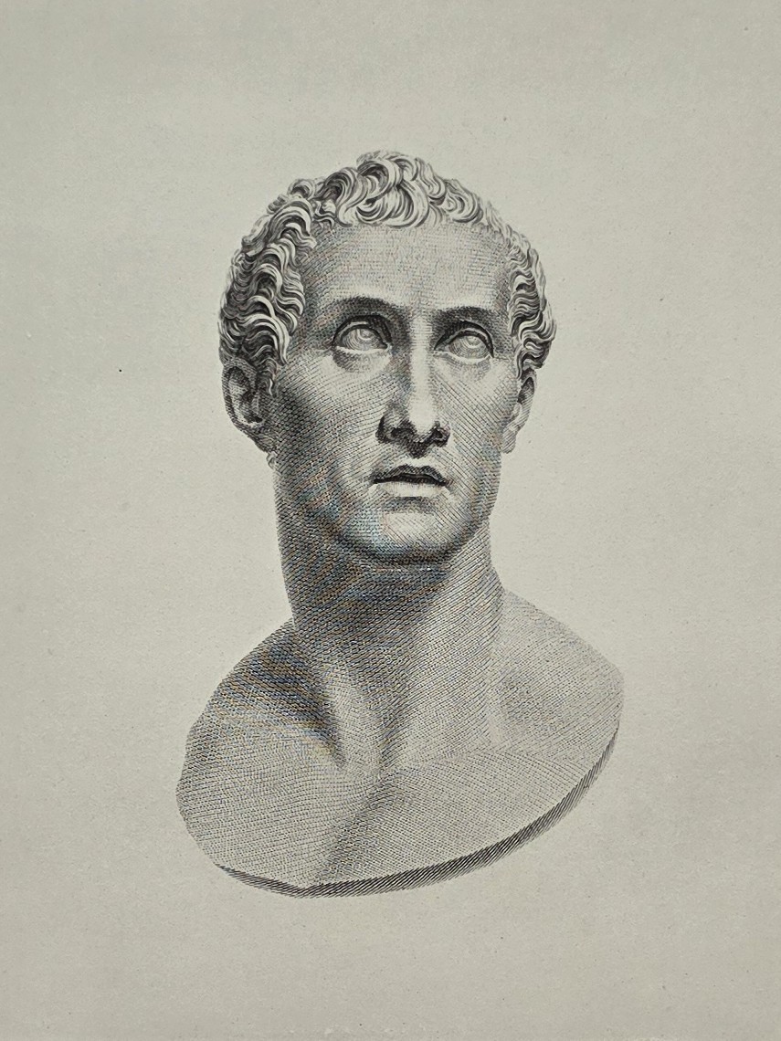 ANTIQUE ANTONIO CANOVA PRINT BUST OF HIMSELF FRONT VIEW NEOCLASSICAL