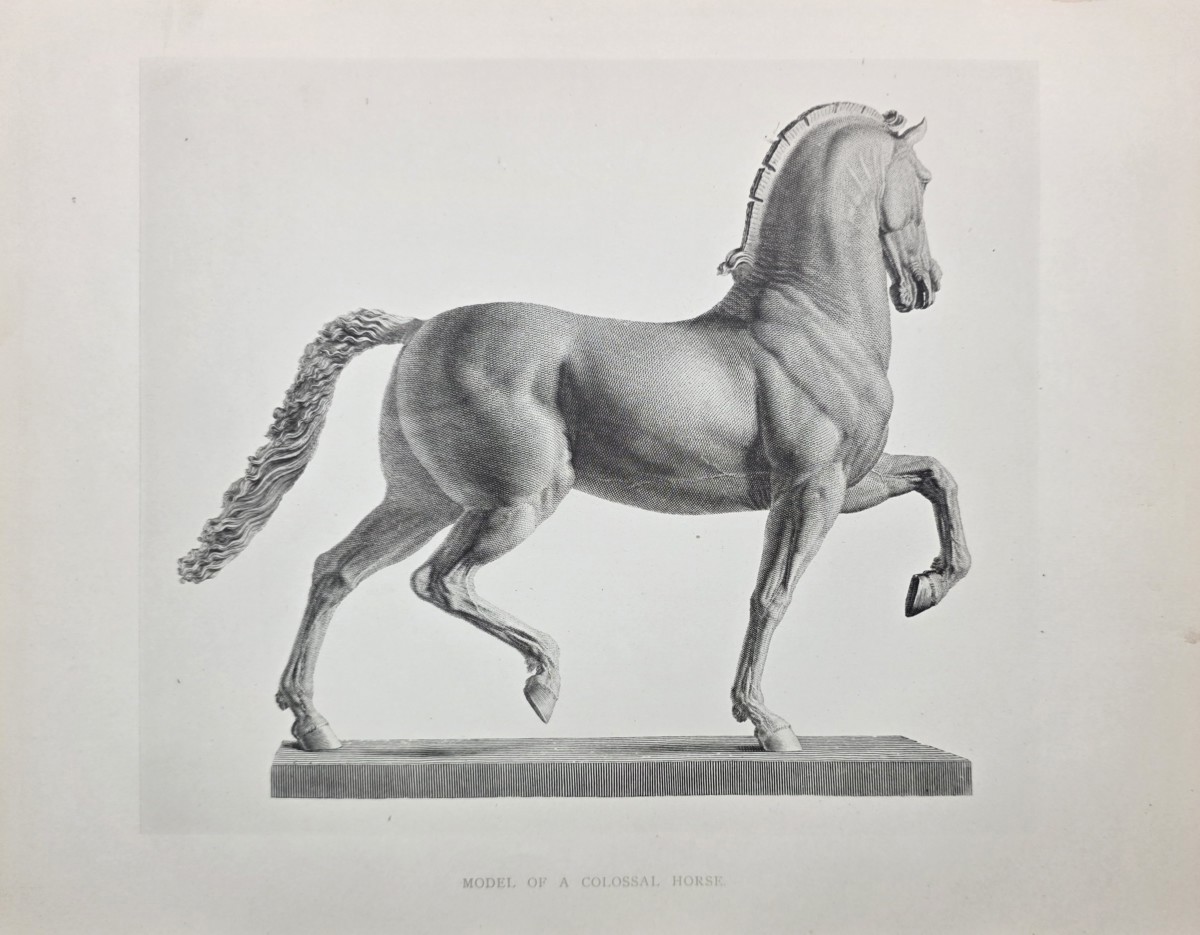 ANTIQUE ANTONIO CANOVA PRINT COLOSSAL HORSE SCULPTURE NEOCLASSICAL