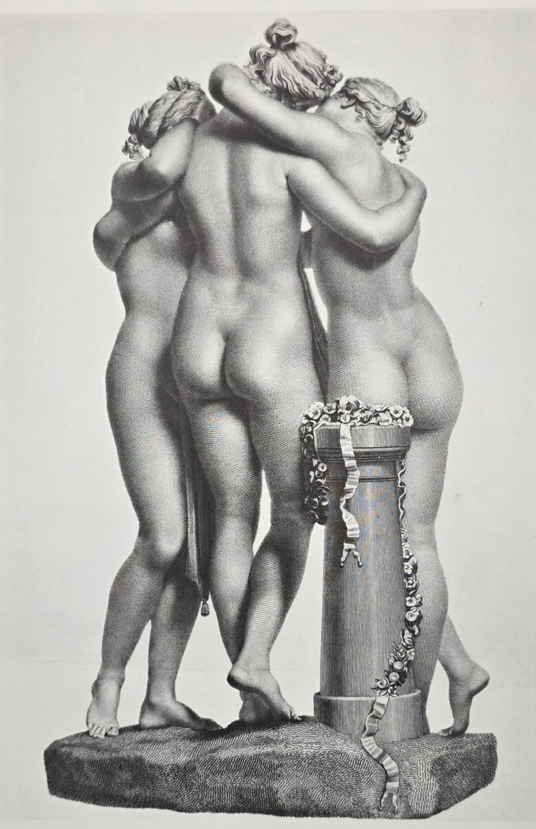 ANTIQUE ANTONIO CANOVA PRINT THE GRACES GREEK GODDESSES SCULPTURE NEOCLASSICAL