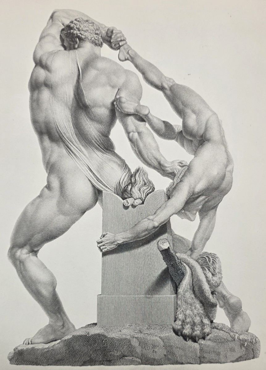 ANTIQUE ANTONIO CANOVA PRINT GREEK DEMIGOD HERCULES & LICHAS NEOCLASSICAL