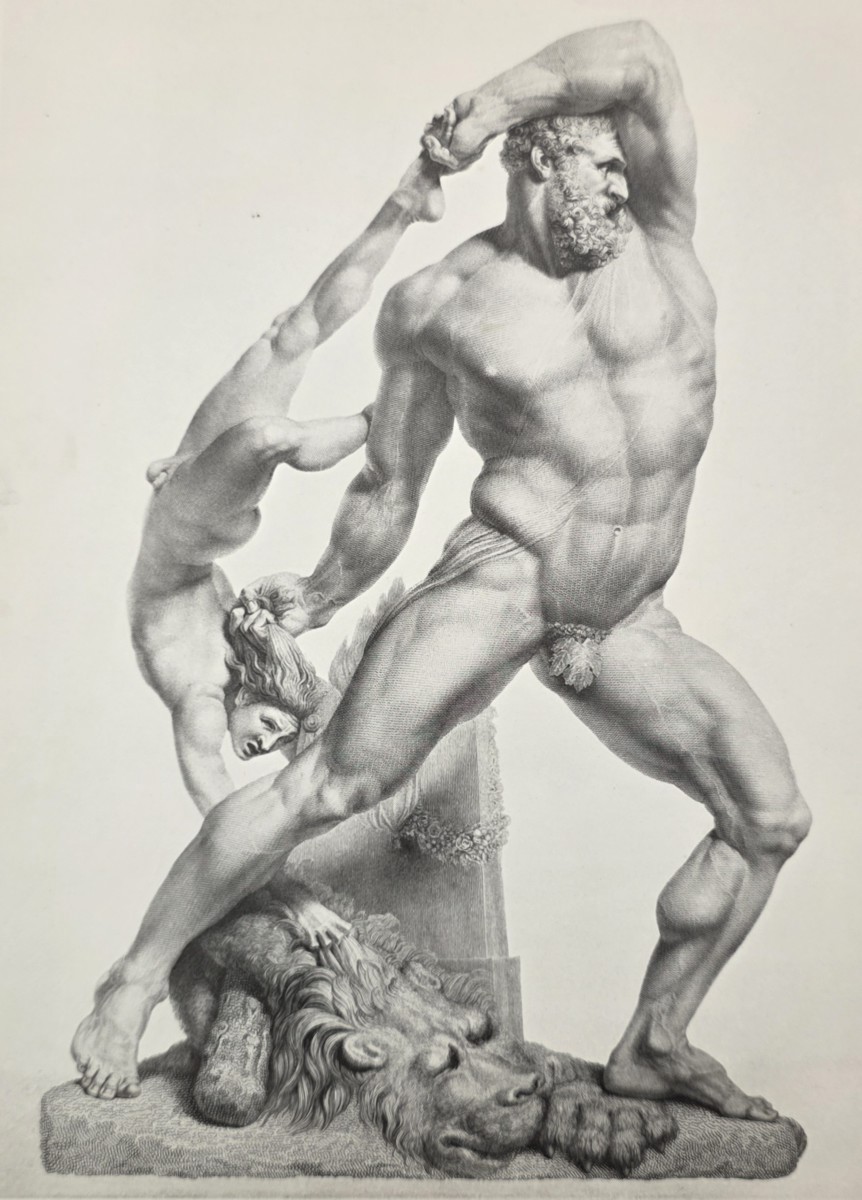 ANTIQUE ANTONIO CANOVA PRINT GREEK DEMIGOD HERCULES & LICHAS NEOCLASSICAL