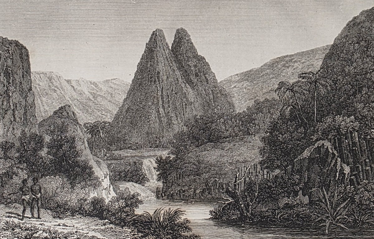 ANTIQUE 1812 VIEW OF THE BASON DES CHITES, ISLE OF BOURBON COPPER PLATE ENGRAVING