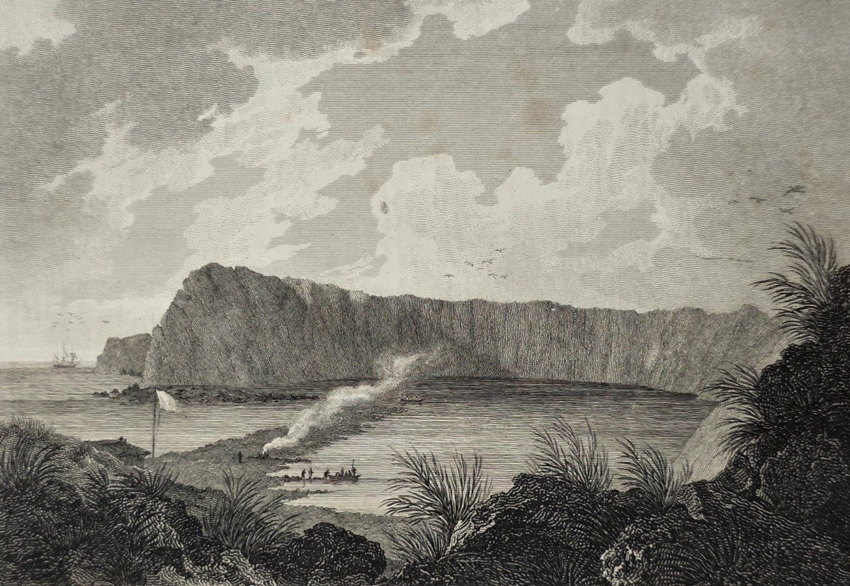 ANTIQUE 1812 CRATER ON THE ISLAND OF AMSTERDAM COPPER PLATE ENGRAVING AFTER EDWARD HAWKE LOCKER