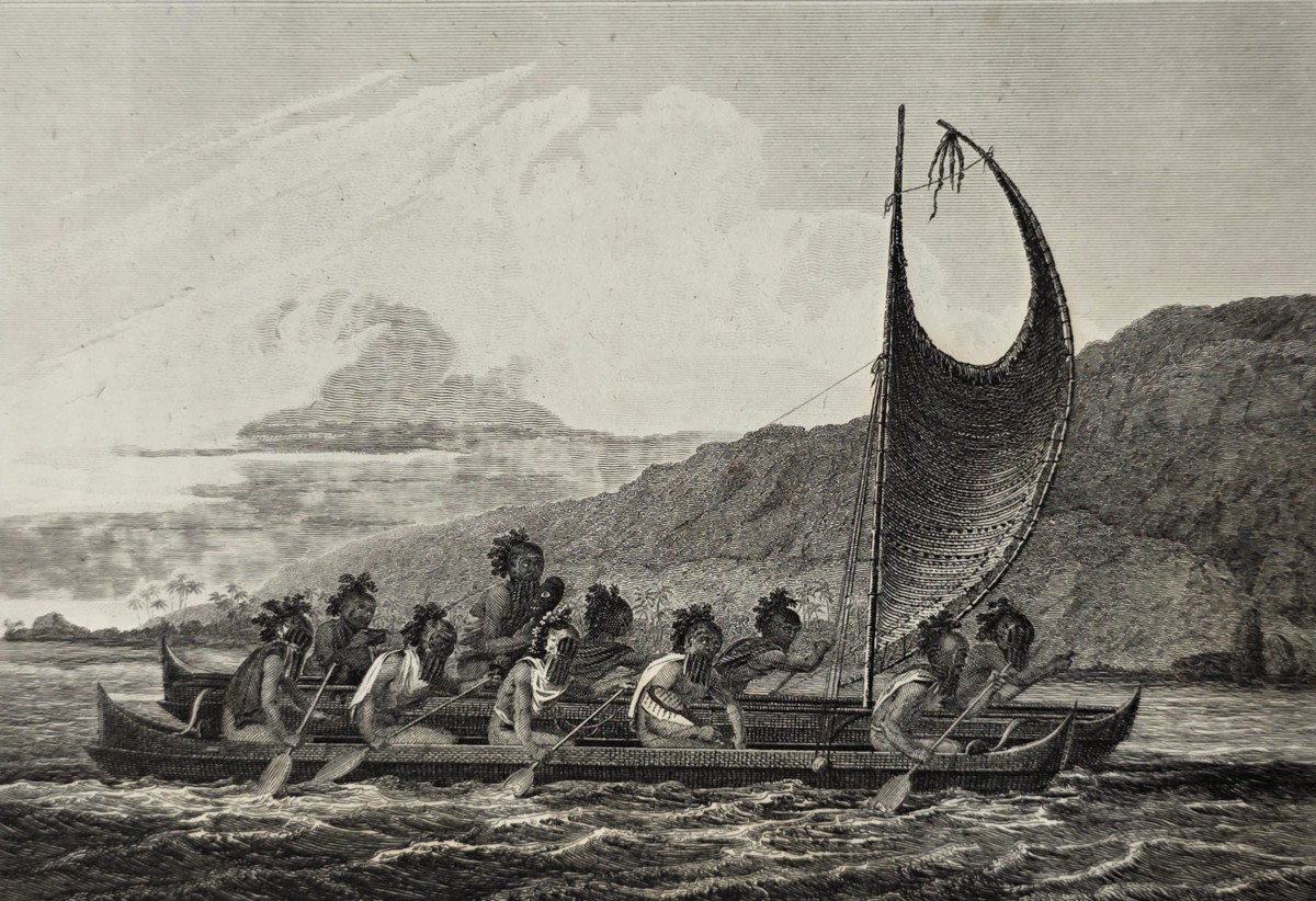 ANTIQUE 1812 A CANOE OF THE SANDWICH ISLANDS COPPER PLATE ENGRAVING AFTER JOHN WEBBER