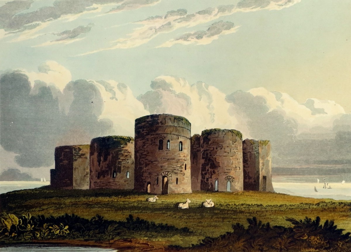 ORIGINAL 1823 CAMBU (CAMBER) CASTLE HAND COLORED AQUATINT PRINT BY THEODORE HENRY ADOLPHUS FIELDING; In East Sussex, England