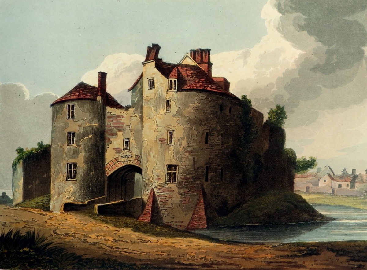ORIGINAL 1823 ST. BRIAVELS CASTLE HAND COLORED AQUATINT PRINT BY THEODORE HENRY ADOLPHUS FIELDING; In England