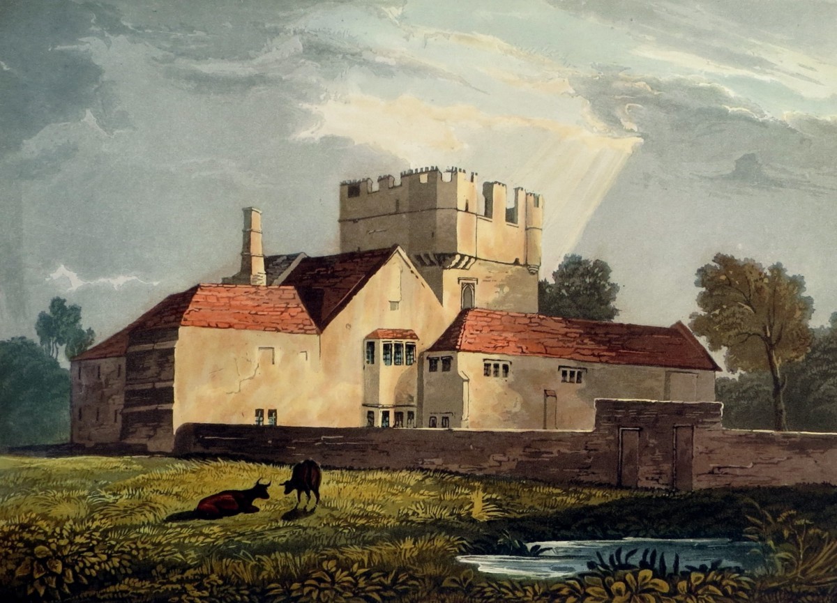 ORIGINAL 1823 NORHAM CASTLE HAND COLORED AQUATINT PRINT BY THEODORE HENRY ADOLPHUS FIELDING; In Northumberland, England