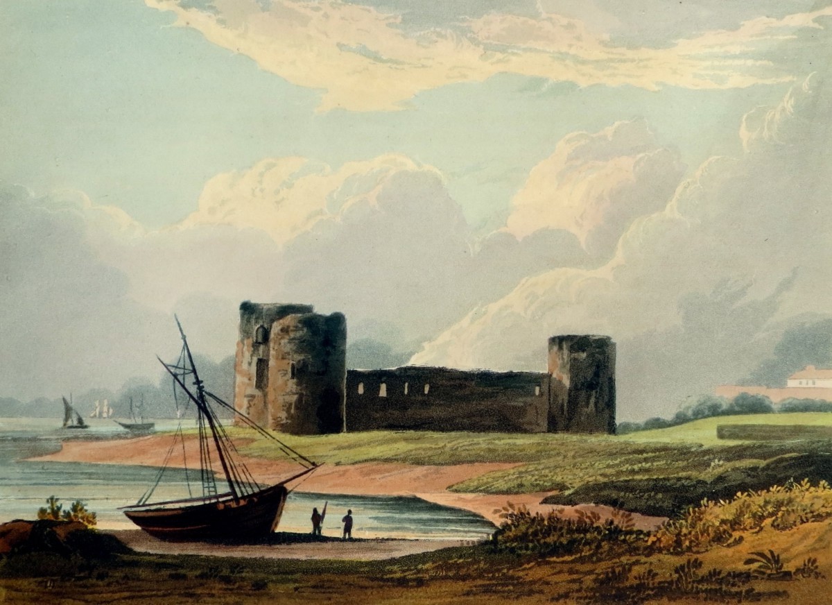 ORIGINAL 1823 FLINT CASTLE HAND COLORED AQUATINT PRINT BY THEODORE HENRY ADOLPHUS FIELDING; In Flintshire, North East Wales