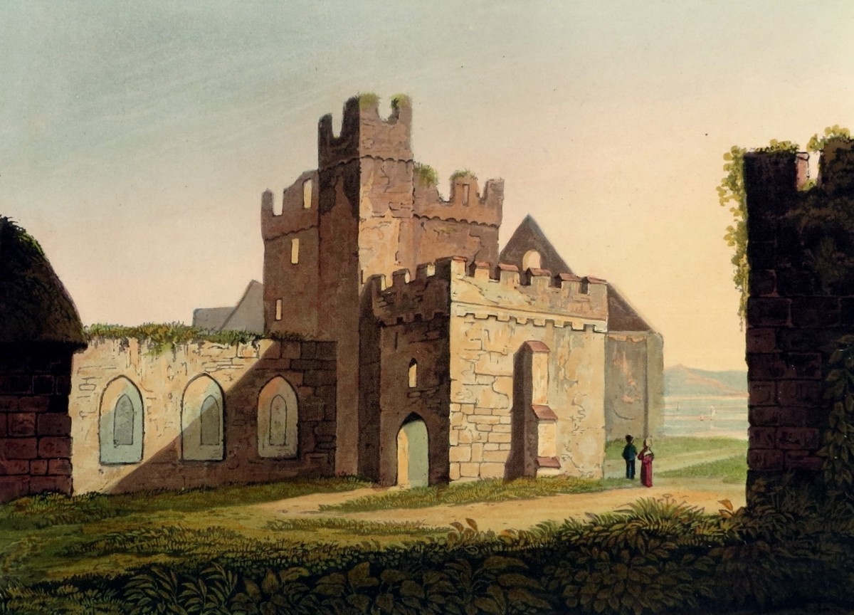 ORIGINAL 1823 PEEL CASTLE HAND COLORED AQUATINT PRINT BY THEODORE HENRY ADOLPHUS FIELDING; In the Isle of Man