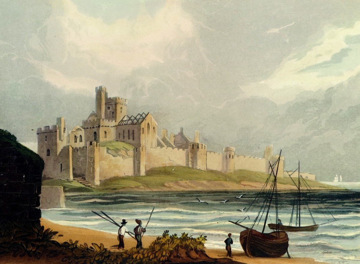 ORIGINAL 1823 PEEL CASTLE HAND COLORED AQUATINT PRINT BY THEODORE HENRY ADOLPHUS FIELDING; In the Isle of Man