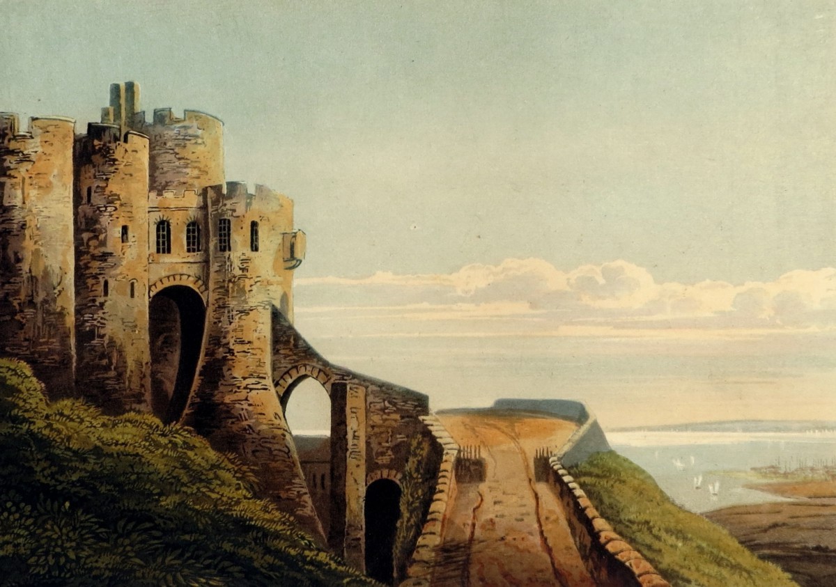 ORIGINAL 1823 DOVER CASTLE HAND COLORED AQUATINT PRINT BY THEODORE HENRY ADOLPHUS FIELDING; Near Dover, England