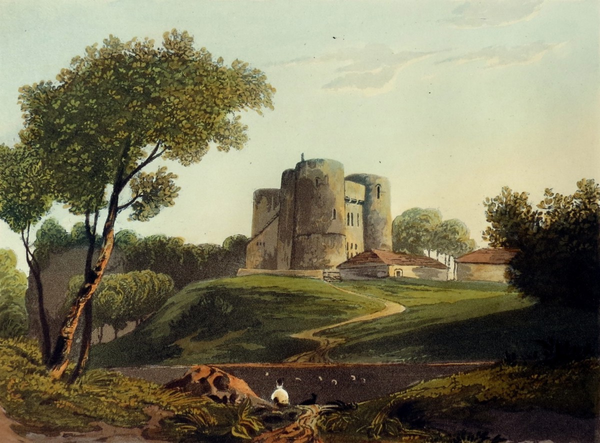 ORIGINAL 1823 SALTWOOD CASTLE HAND COLORED AQUATINT PRINT BY THEODORE HENRY ADOLPHUS FIELDING; In Kent, England