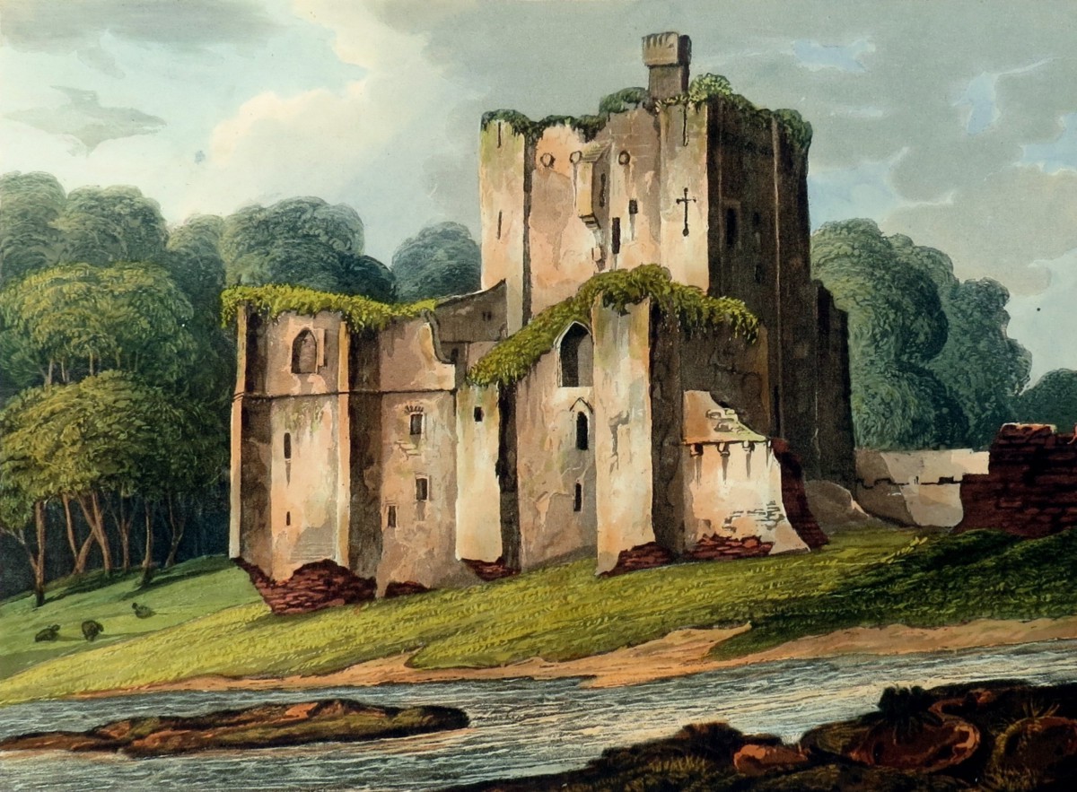 ORIGINAL 1823 BROUGHAM CASTLE HAND COLORED AQUATINT PRINT BY THEODORE HENRY ADOLPHUS FIELDING; In Cumbria, England
