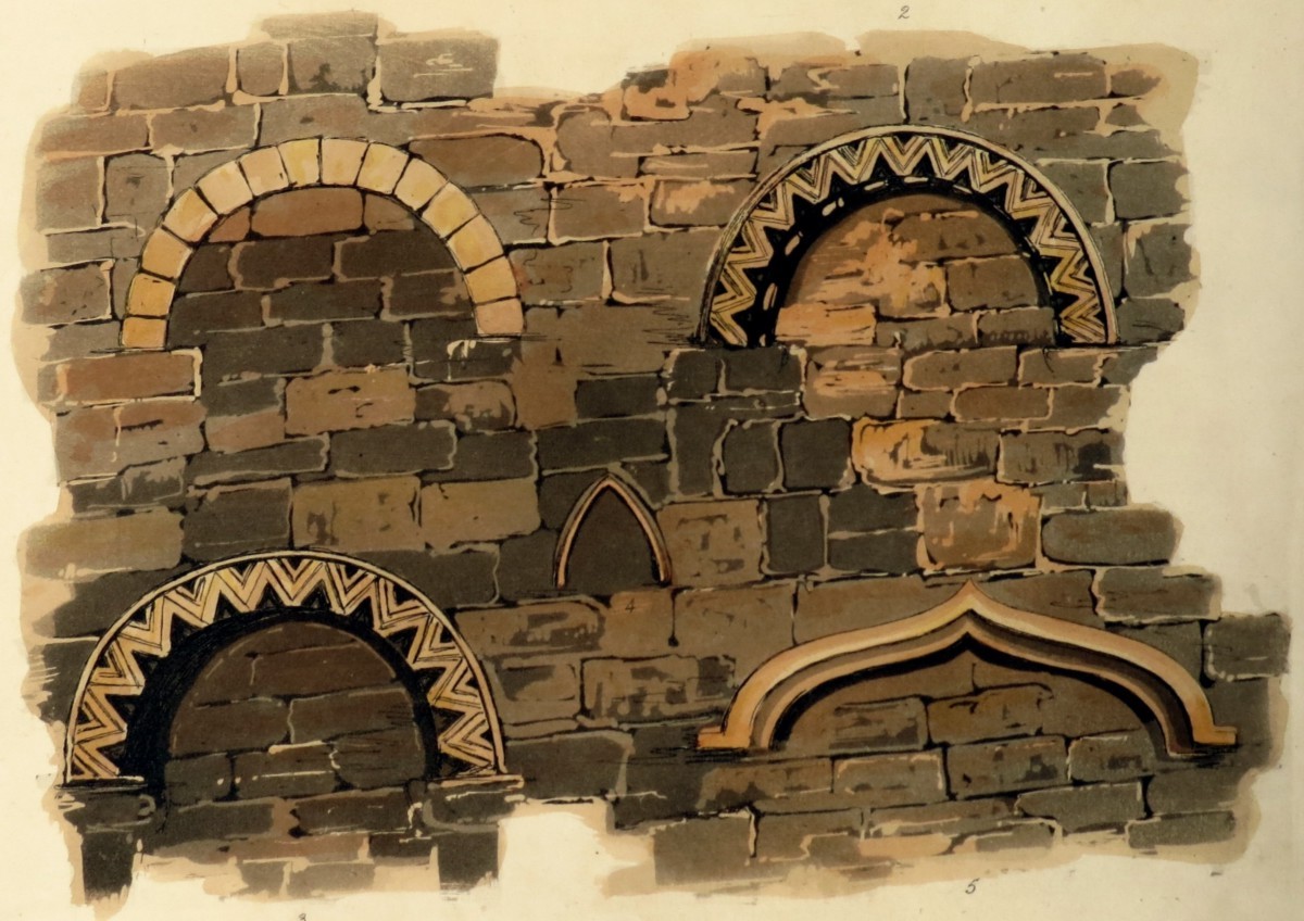 ORIGINAL 1823 ARCHES OF DIFFERENT PERIODS HAND COLORED AQUATINT PRINT BY THEODORE HENRY ADOLPHUS FIELDING