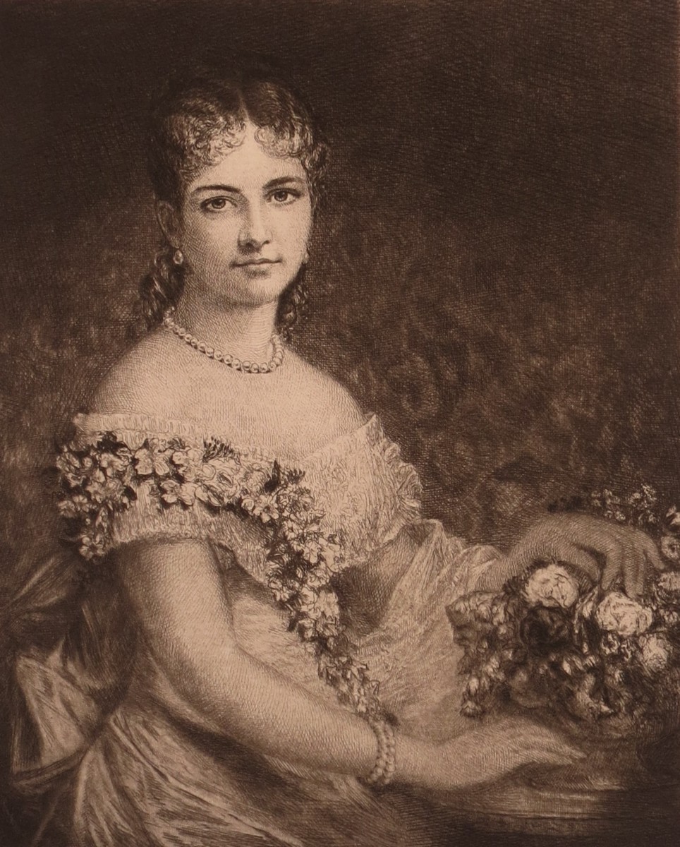 ANTIQUE 1889 ETCHING MRS. DRAYTON BY DANIEL HUNTINGTON