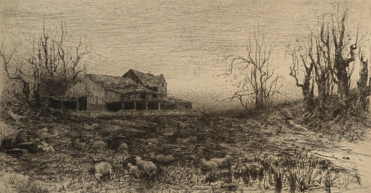 ANTIQUE 1889 NOVEMBER SHEEP FARM BY STEPHEN PARRISH