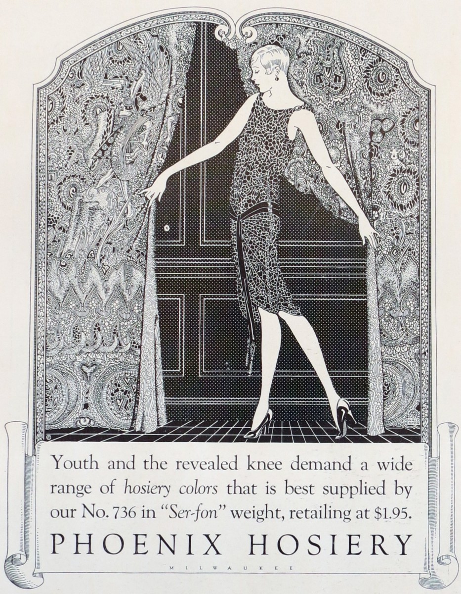 VINTAGE 1927 ART DECO PHOENIX HOSIERY FASHION AD PRINT